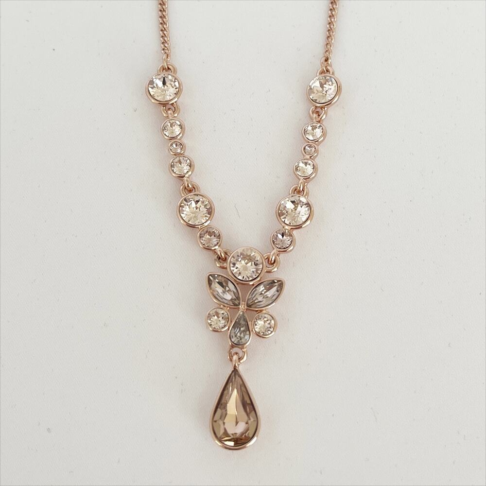 GIVENCHY Vintage Crystal Rose Gold Pear Y Drop Necklace Pendant - Picture 7 of 8